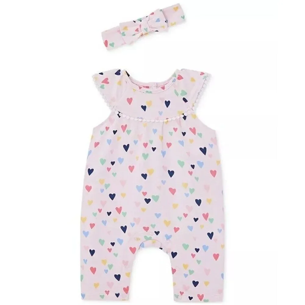 Little Me Dillard's Heart Print Girls 3 Months Jumpsuit & Headband, 2 Piece‎ Set